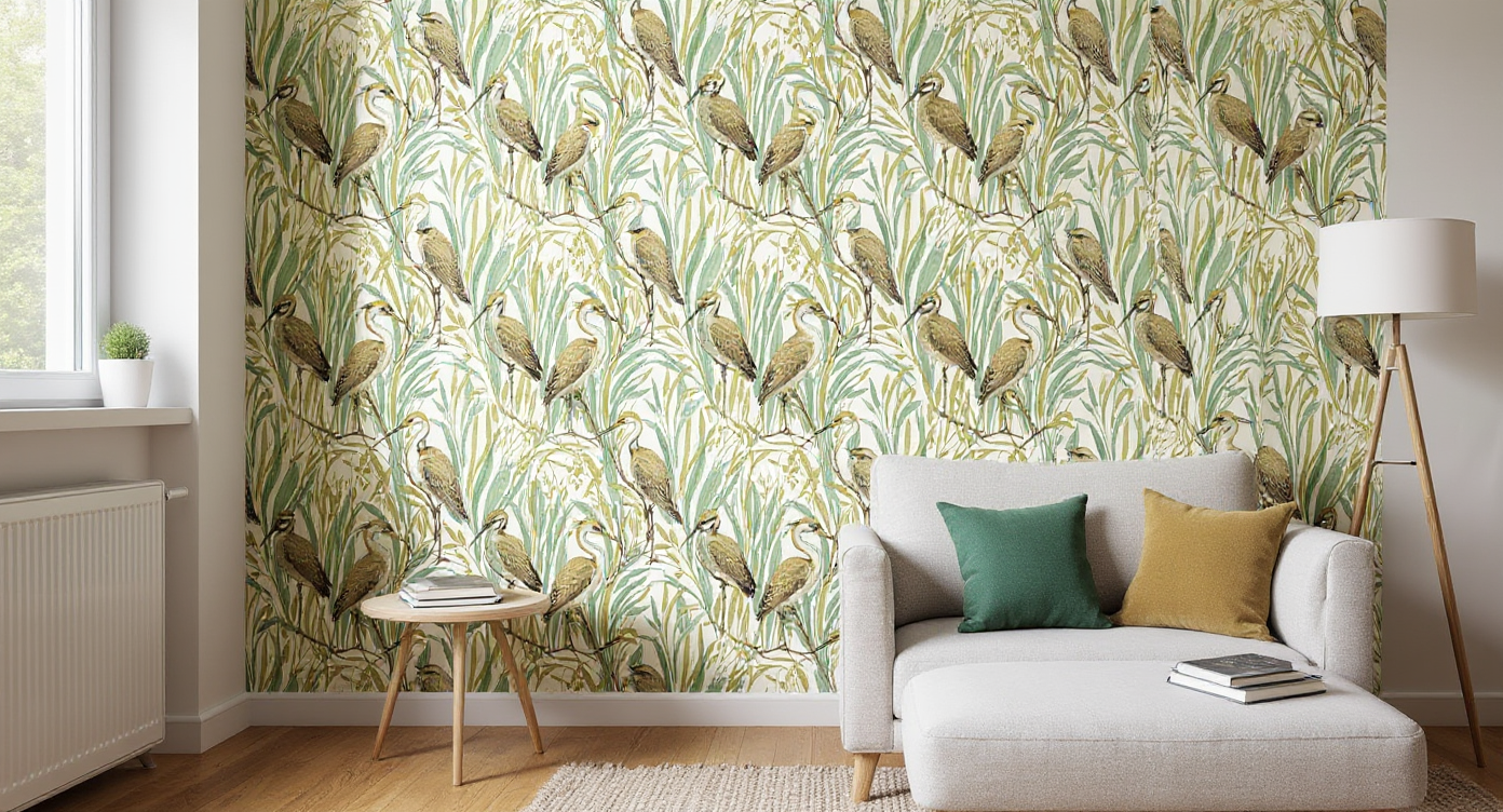 Birds in Grassy Field Wallpaper