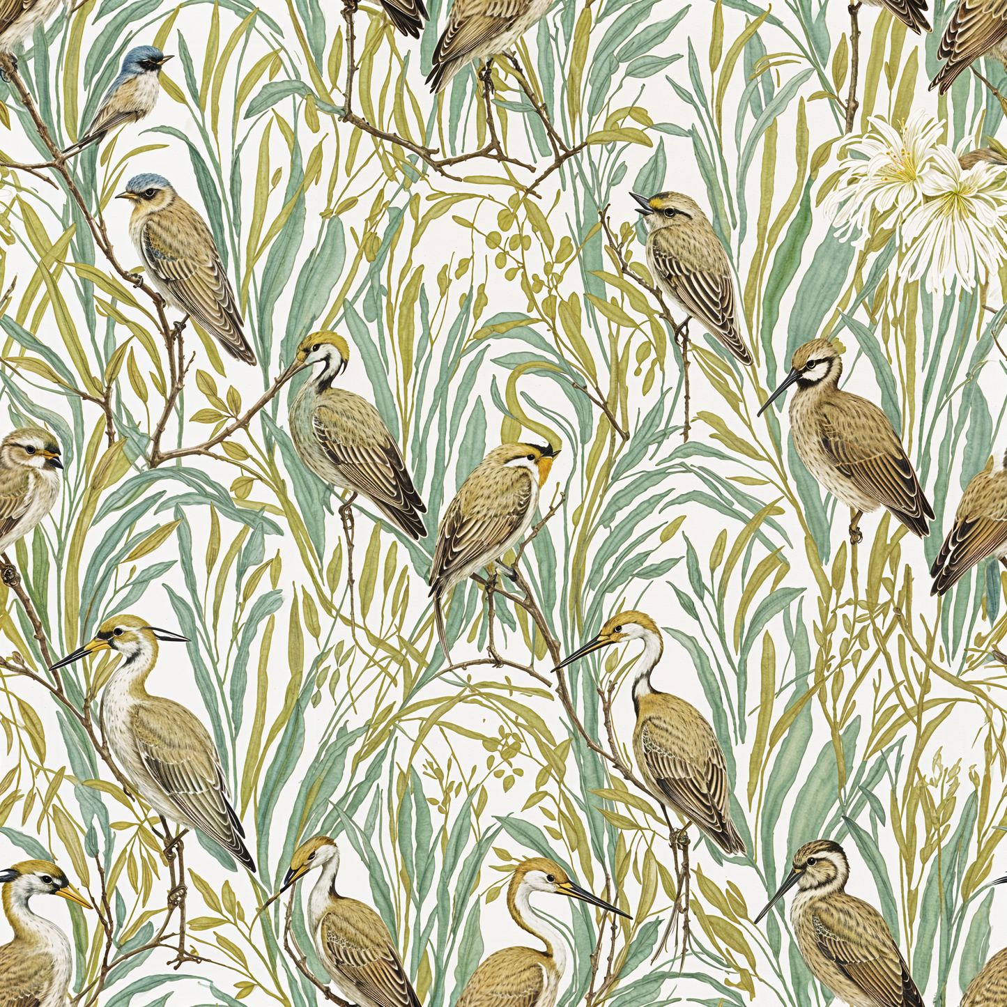 Birds in Grassy Field Wallpaper