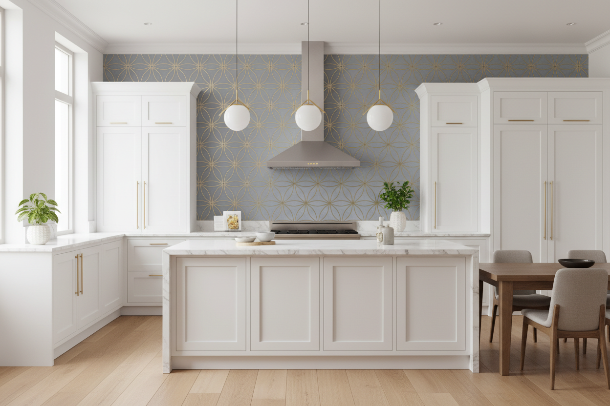 Kitchen with decorative wallpaper