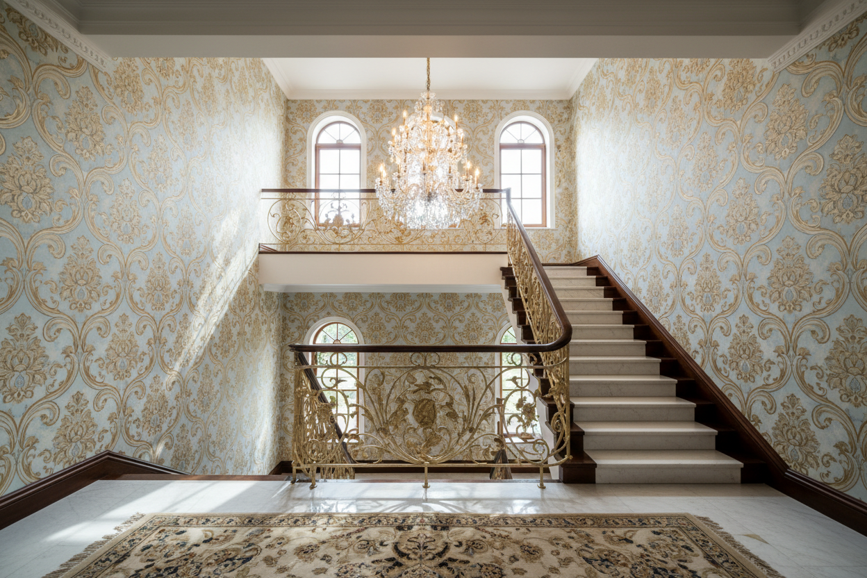 Stairs with wallpaper background